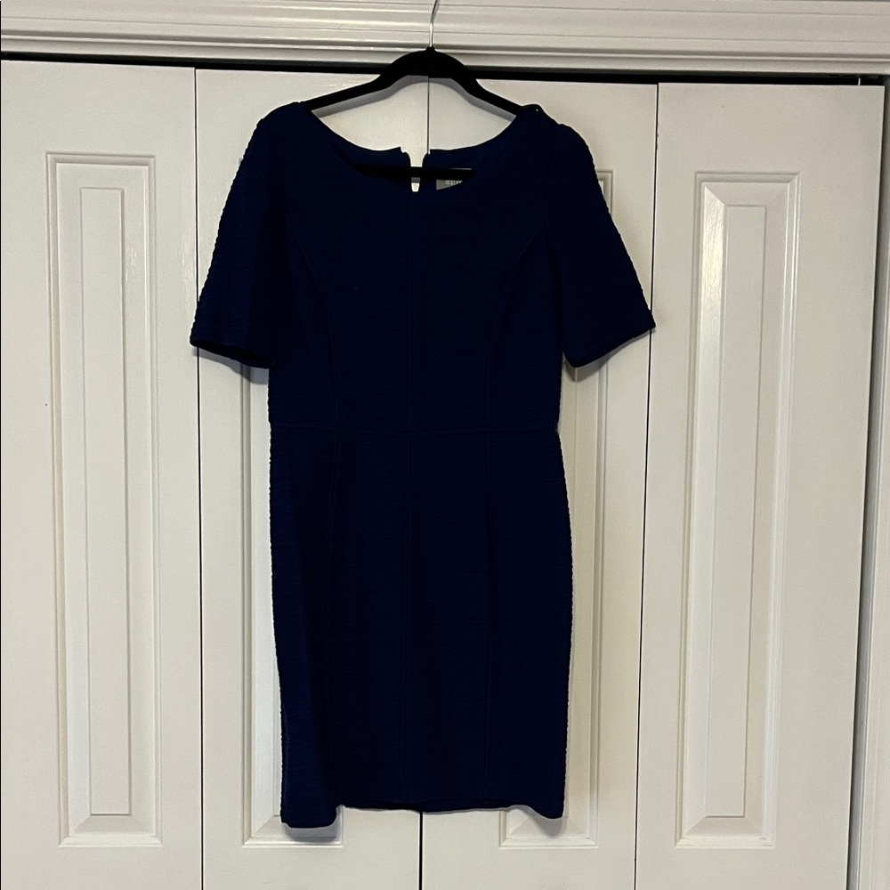 Maeve Navy Short-Sleeve Midi Sheath Dress